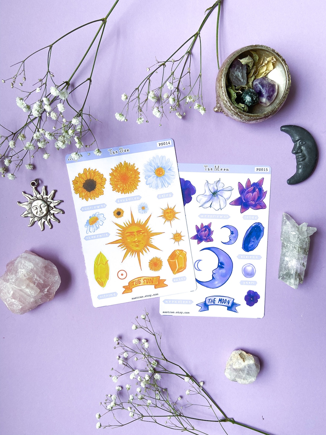 Sun and Moon Stickers for Planner, Witchcraft Sticker Pack, Witch ...