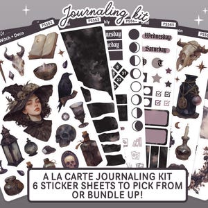 Kit per il diario della strega oscura, set di adesivi per il planner mensile del diario Bullet di stregoneria popolare, foglio di adesivi decorativi Witchy Bujo, ritagli di diario spazzatura