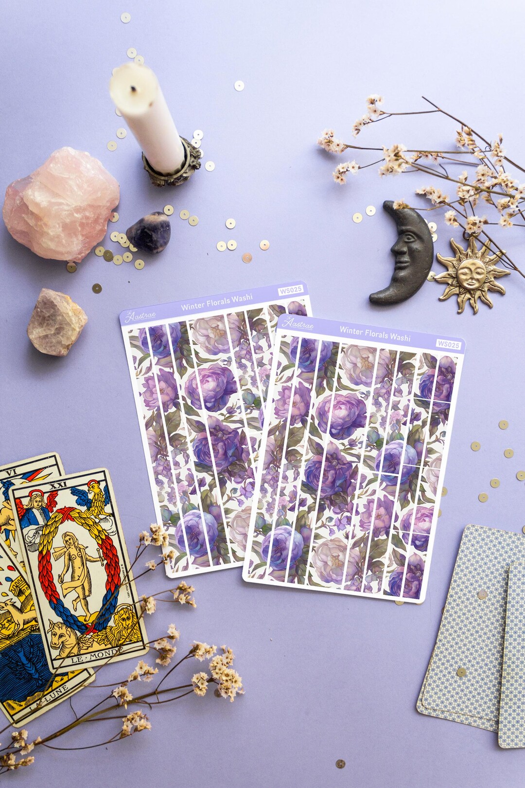 Purple Flower Washi Sticker Sheet, Floral Washi Tape Strips Stickers ...