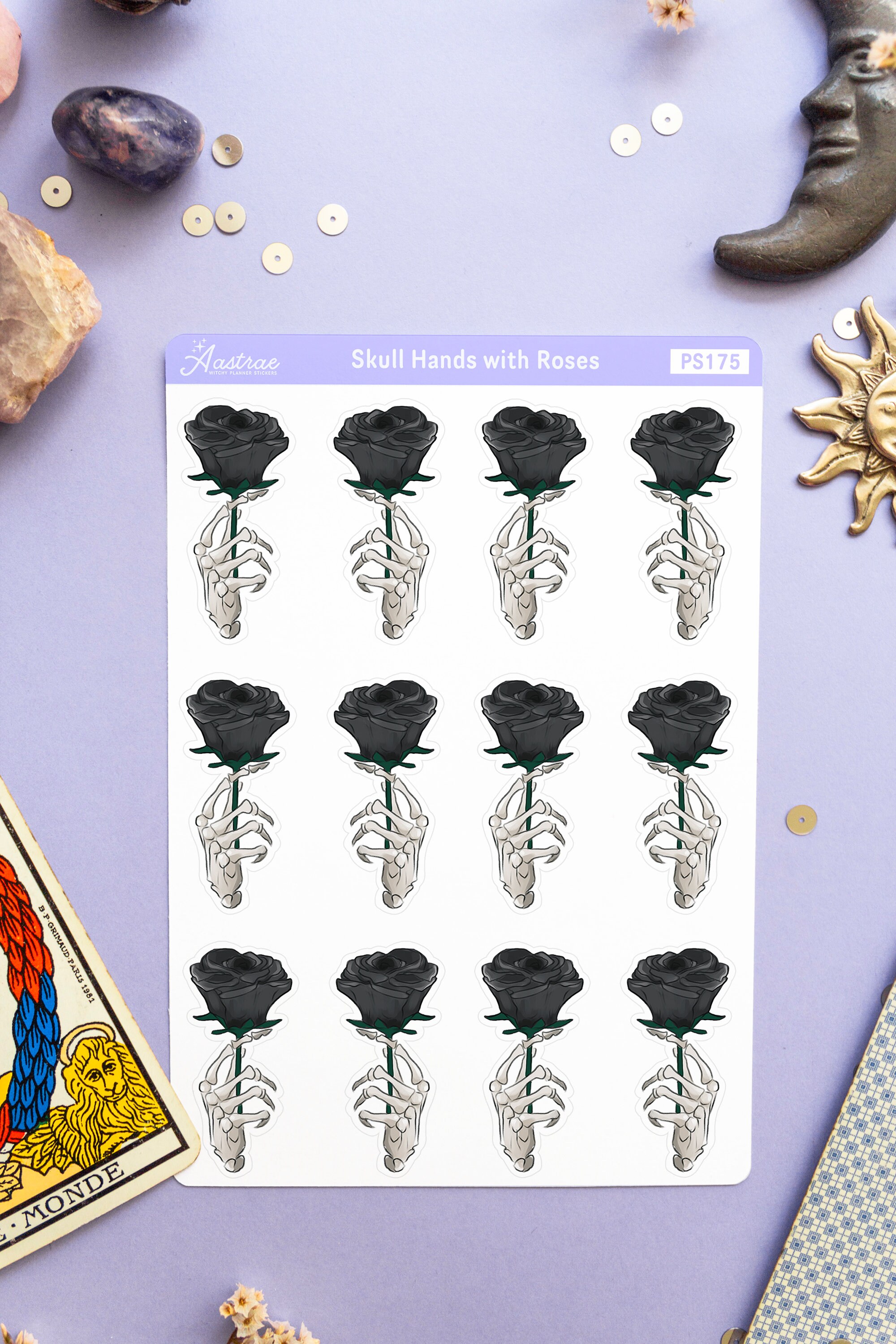 Goth Planner Stickers, Skull Hands Holding Roses Stickers, Gothic ...