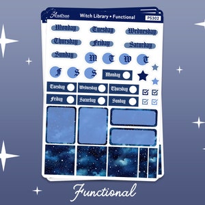 Celestial Witch Library Journaling Kit, Witch Journal Planner Stickers, Monthly Journaling Stickers, Witchy Bullet Journal Stickers for Bujo Functional