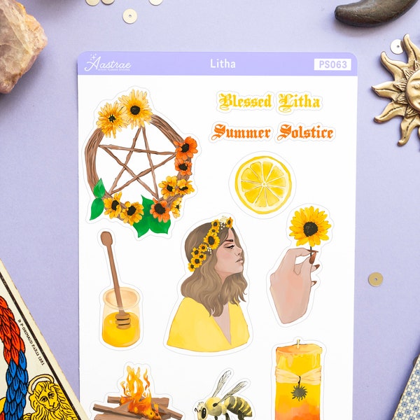 Litha Stickers, Sabbat Stickers, Witch Sticker Sheet, Witch Planner Stickers, Witchy Stickers, Grimoire Stickers, Summer Planner Stickers