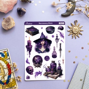 May include: A sheet of stickers featuring a purple-themed necromancy witch with a cauldron, skulls, potions, and other magical items. The sticker sheet is titled "Necromancy Witch" and has the product number "PS275".