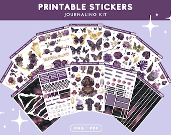 Kit de pegatinas imprimibles de bruja del jardín nocturno, hoja de pegatinas digitales botánicas de bruja a la luz de la luna para diario, archivo de corte Cricut Bujo Junk PNG PDF