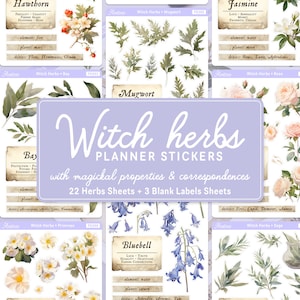 Stickers herbes de sorcière, Stickers grimoire de sorcière verte, Stickers plantes magiques, Stickers journal d'herboristerie, Kit d'herboristerie, Cartes correspondance