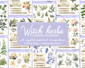 Witch Herbs Stickers, Green Witch Grimoire Stickers, Magic Plants Stickers, Herbalist Journal Stickers, Herbalism Kit, Correspondence Cards