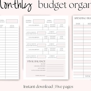 Organizzatore di budget mensile stampabile, Organizzatore mensile stampabile per le finanze, Organizzazione del budget mensile, Pianificatore di fatture mensili stampabile
