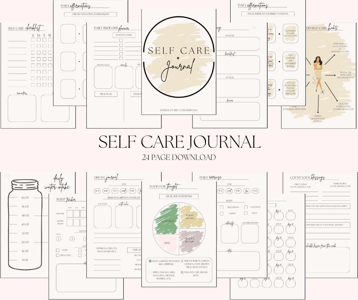 Self Care Prompted Journal, Printable Self Care and Goals Planner, Wellness Journal Printable ...