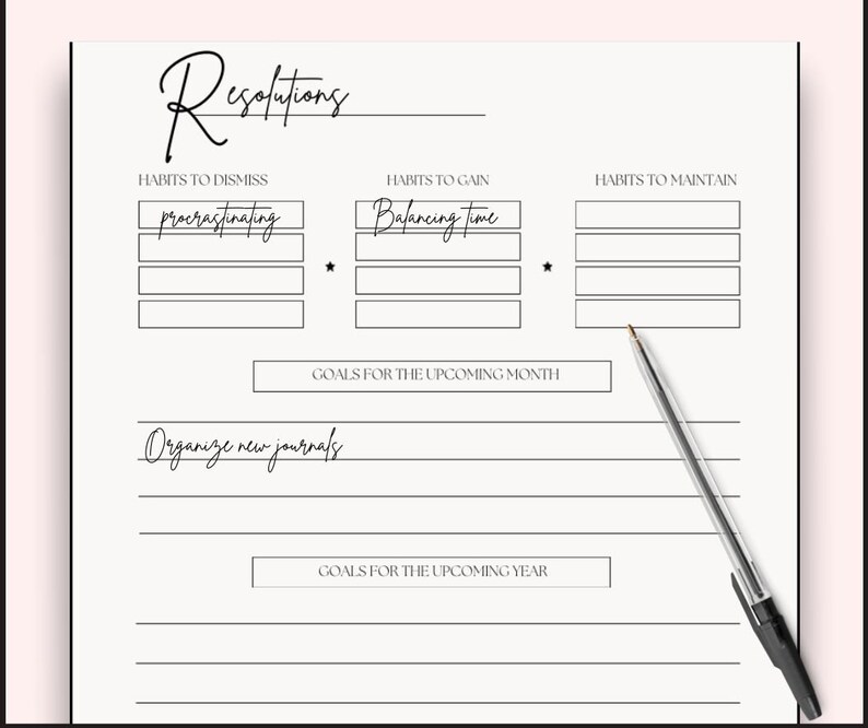 Resolution Planner Printable, Goals Planner Printable, New Years ...