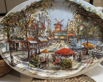 VINTAGE Daher Decorated Ware Paris Street Scene Tin Tray - Made in England 1971