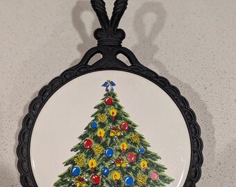 Sabin Christmas Tree  Ceramic Tile Cast Iron Trivet.
