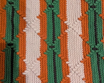 VTG 70's Afghan Retro Crochet Blanket Throw Handmade Orange Sunset