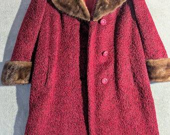 Vintage 1940s Red Kline Fabric Topaz Mink Boucle Fabric Top Coat.