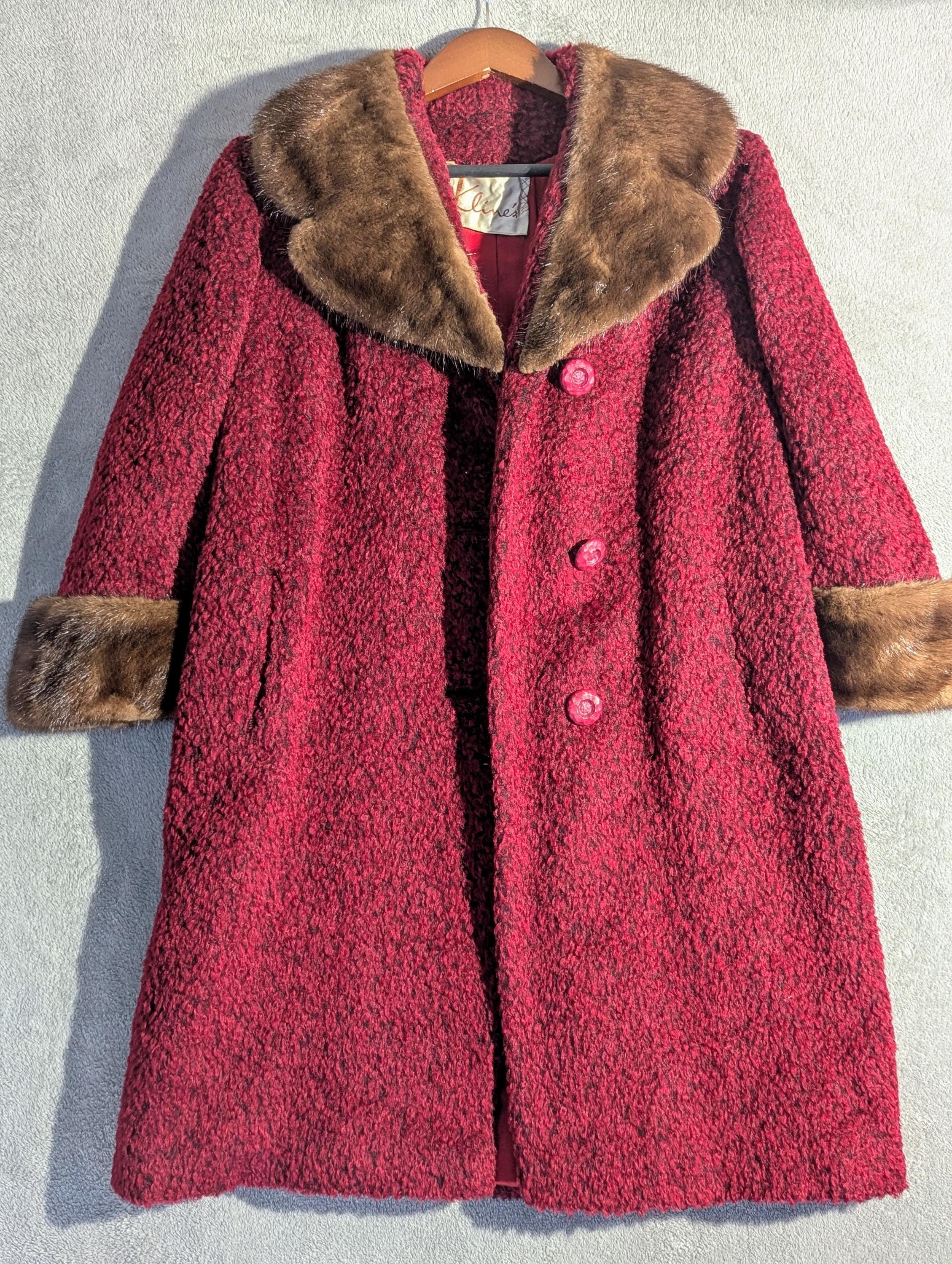 Vintage 1940s Red Kline Fabric Topaz Mink Boucle Fabric Top Coat