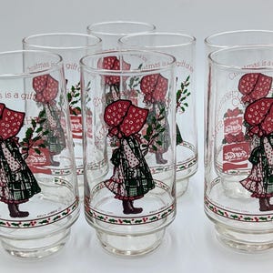 7 VTG Holly Hobbie Christmas Coke Coca Cola Drinking Glasses American Greetings