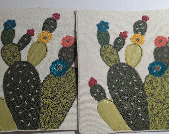 Pier 1 Set of Two Beaded Cactus Placemats 15x15