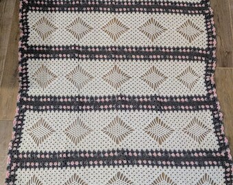 Handmade Afghan Crocheted Blanket 69x54