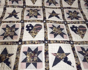 Americana Quilt Full/Queen USA Patriotic Flag Teddy Bear Patchwork Blanket