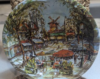 VINTAGE Daher Decorated Ware Paris Street Scene Tin Bowl - Made in England 1971
