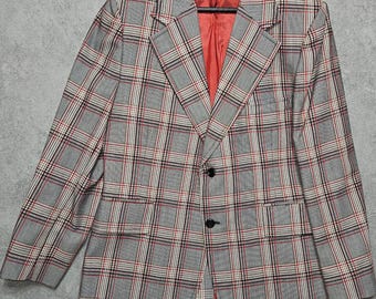 Vintage 70s Johnny Carson Hennessy Of Montana Poly Plaid Sport Coat Sz 40