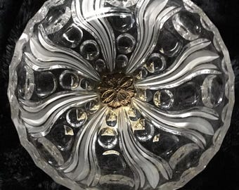 Mid Century Modern Design , Italian Glass Compote Brass Stand with Marble Base