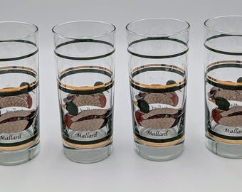 Vintage 5 Libby Mallard Duck Tall 6 1/4" Glass 22K Gold Stripe