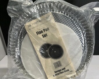 Pampered Chef Flan Pan Set 2 Metal Baking Pans #1700 Recipes Instructions Book