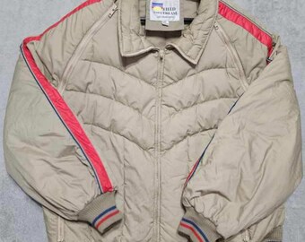 Field & Stream Vintage Puffer Jacket with Red Accents Down Filled Full Zip 2XL