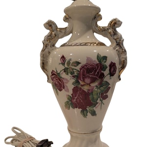Vintage 1940s Worron Roses Hand Painted Table Lamp