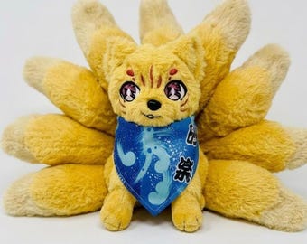 Kitsune - Dark Gold & White Nine-Tailed Fox Plush w/ Bandana - GameFox