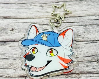 Kitsune Fox Acrylic Keychain - Red & White Anthro Blue Hat Charm New