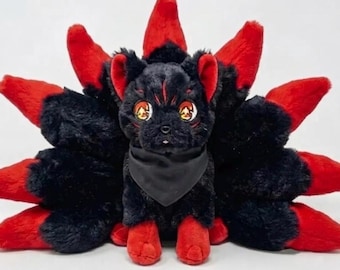 Kitsune - Red & Black Nine-Tailed Fox Plush - GameFox