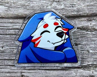 Anthro Kitsune Fox Acrylic Pin – Red & White, Blue Blanket (New)
