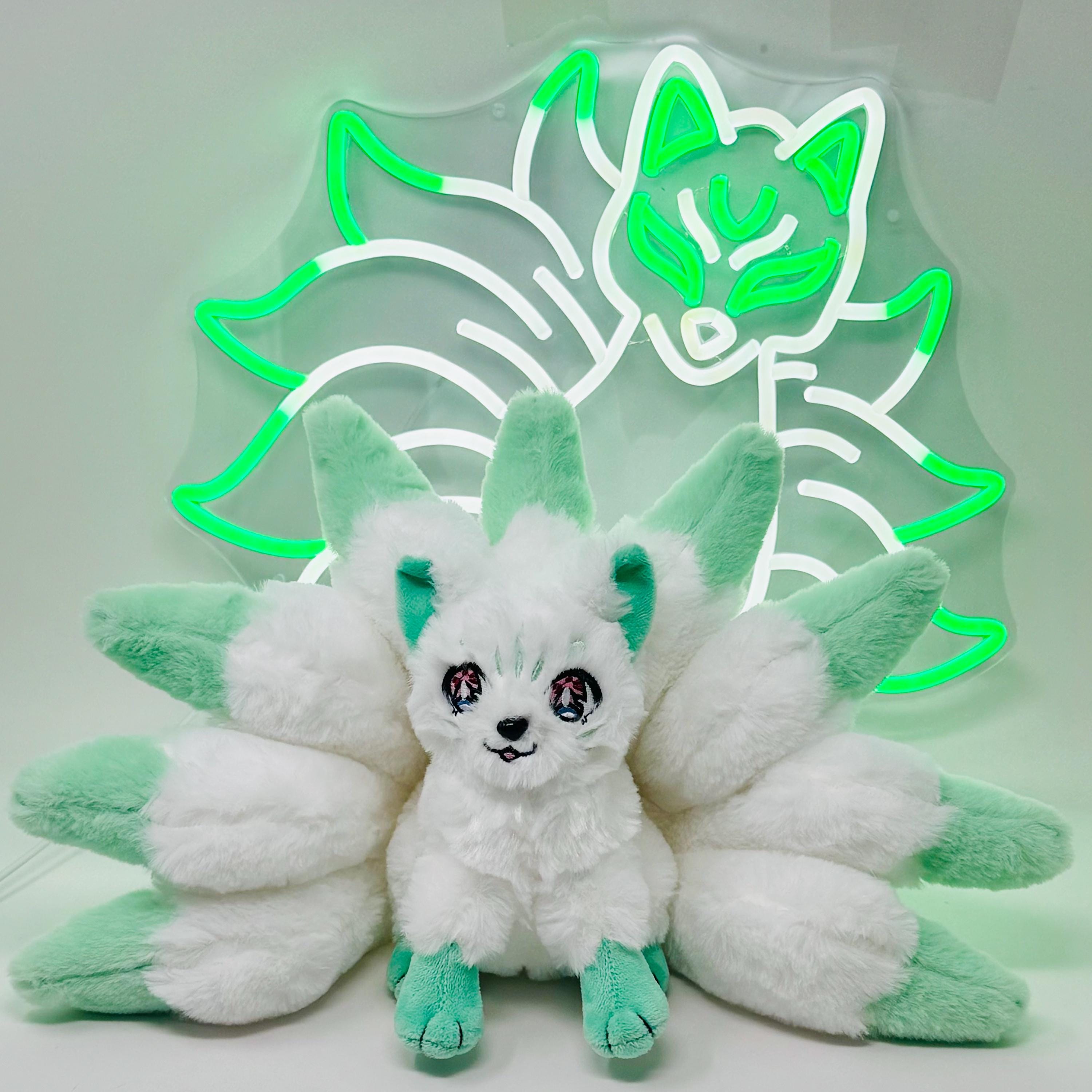 Kitsune - Mint Green & White Nine-Tailed Fox Plush - GameFox