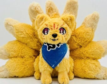 Kitsune - Dark Gold & White Nine-Tailed Fox Plush w/ Bandana - GameFox