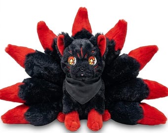 Kitsune - Red & Black Nine-Tailed Fox Plush - GameFox