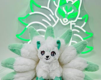 Kitsune - Mint Green & White Nine-Tailed Fox Plush - GameFox