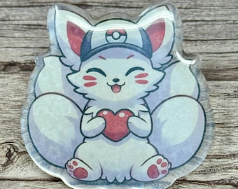 Fox Nine-Tailed Heart Acrylic Pin 1.75” - Custom Furry Fluffy Kitsune