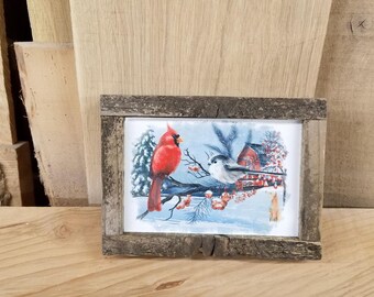 winter birds wood sign