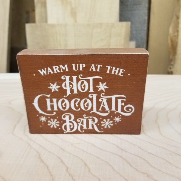 warm up at hot coco bar wood sign brown coco bar sign cooco sign winter sign