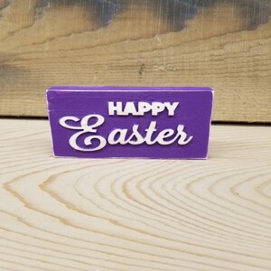 happy Easter wood sign purple sign raised letters eater tier tray sign shelf sitter farmhouse easter decoration primitive easter sign
