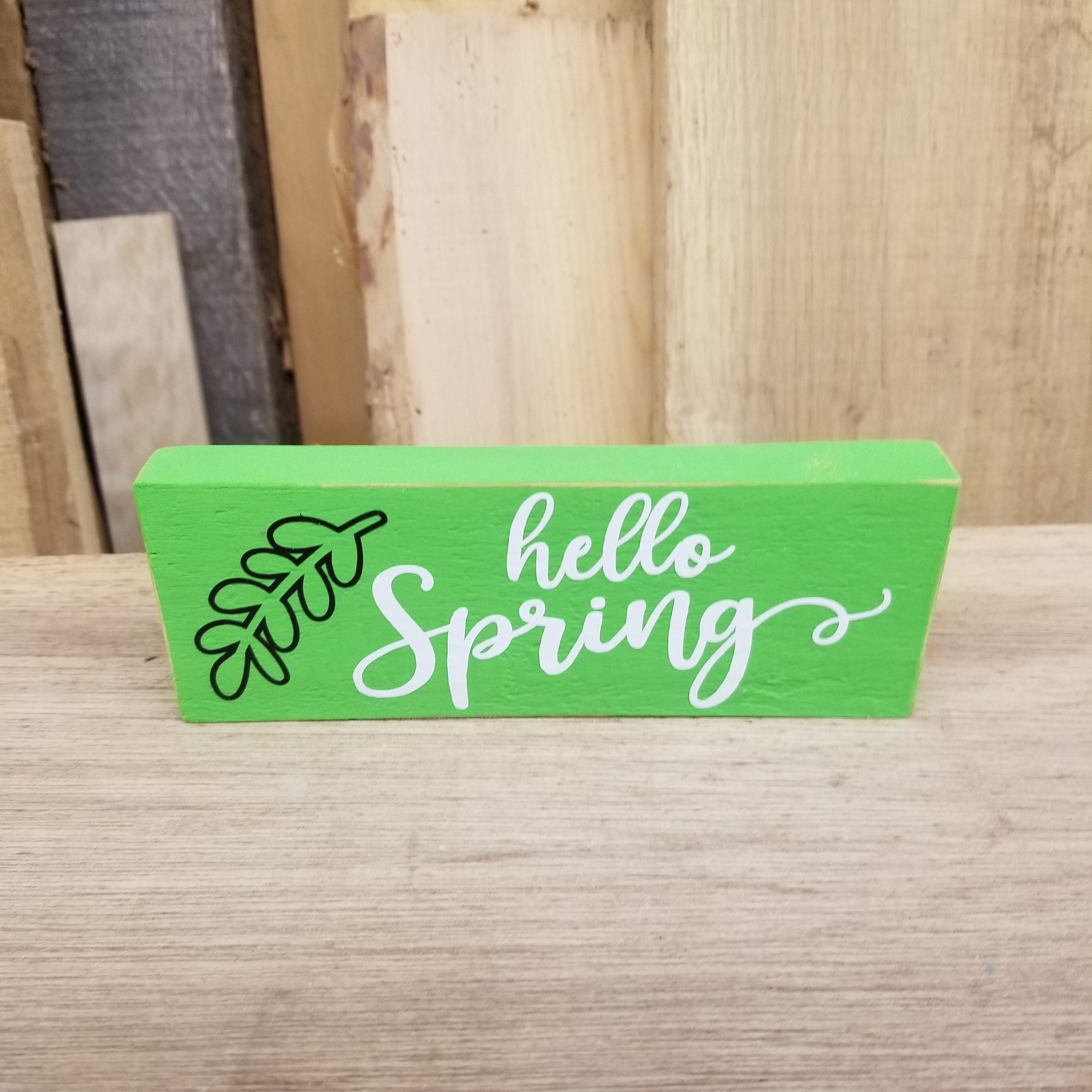 Spring Wood Sign Green Sign Hello Spring Sign - Etsy
