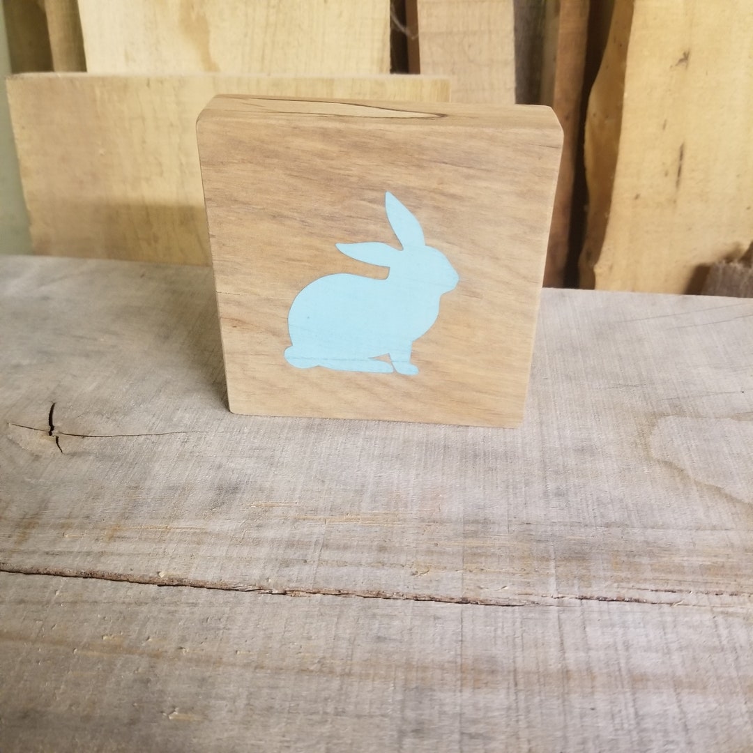Wood Block Easter Bunny Spring Bunny Easter Decoration Green Bunny Sign Easter Decoration Sign