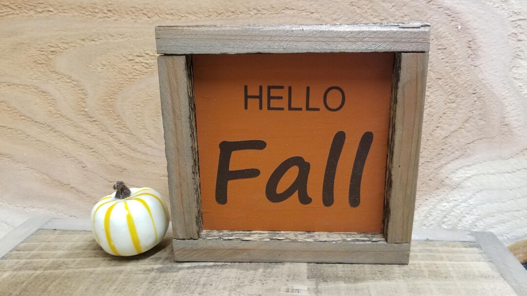 Hello Fall Orange Block Brown Lettering Reclaimed Wood Frame Sign - Etsy