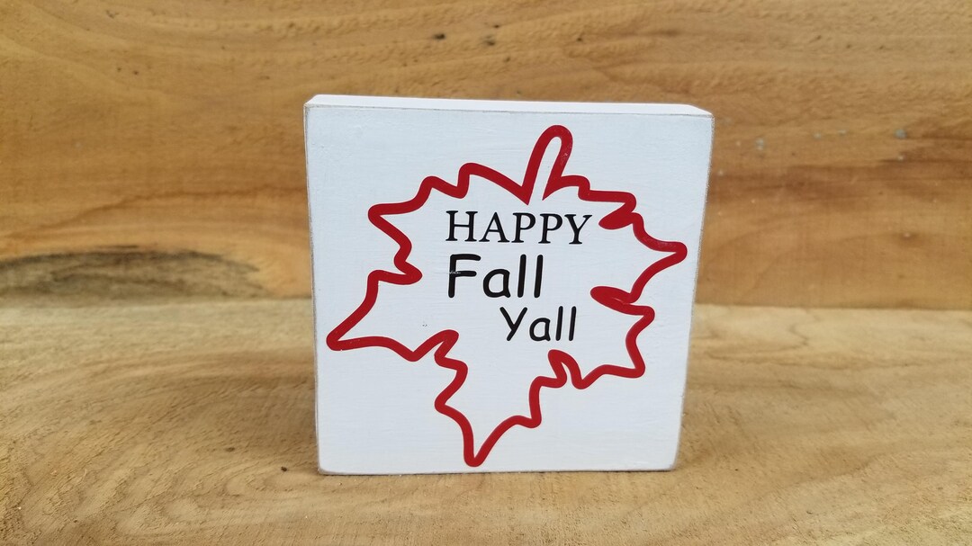 Happy Fall Y All Red Maple Leaf Line Art Fall Wood Sign - Etsy
