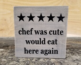 El jefe era lindo comería aquí de nuevo humor divertido cocina cartel de madera regalo