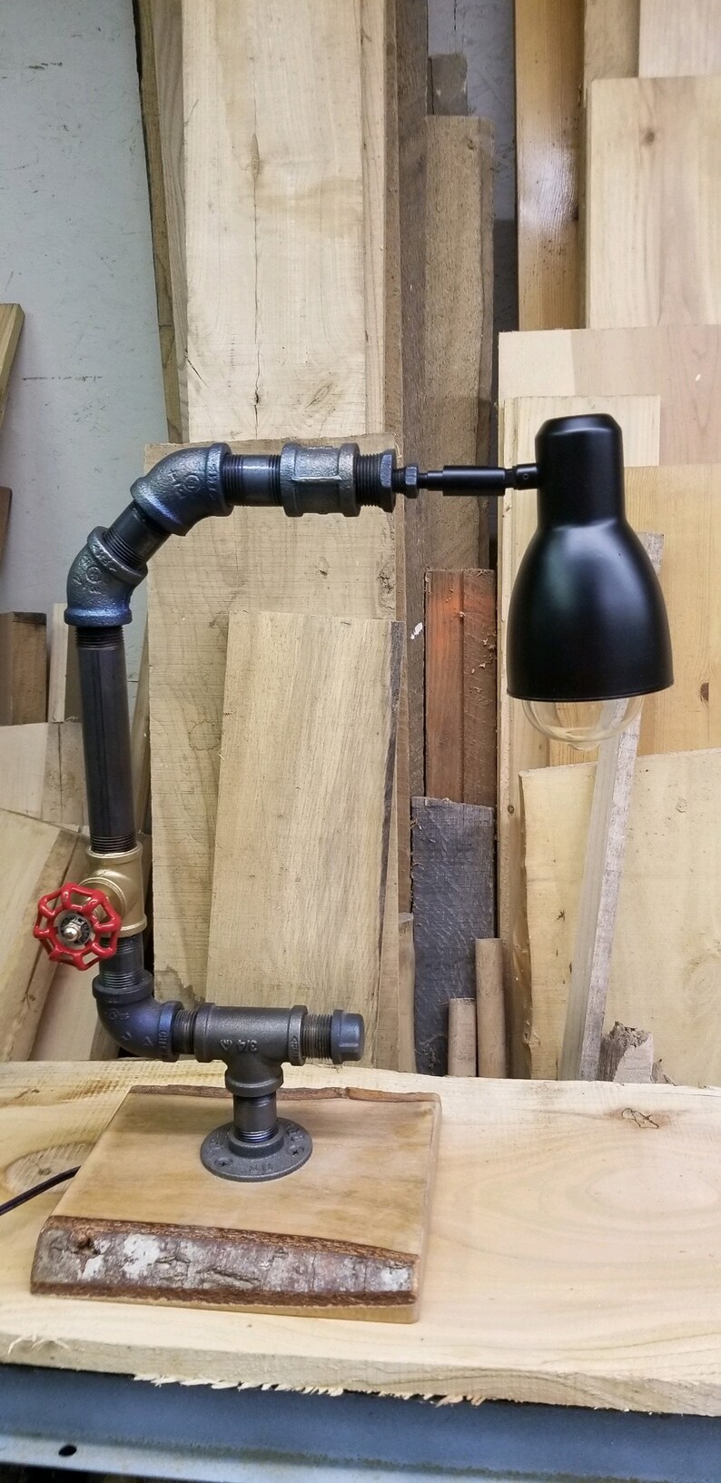 Steampunk black pipe lamp with edison led lightbulb Etsy