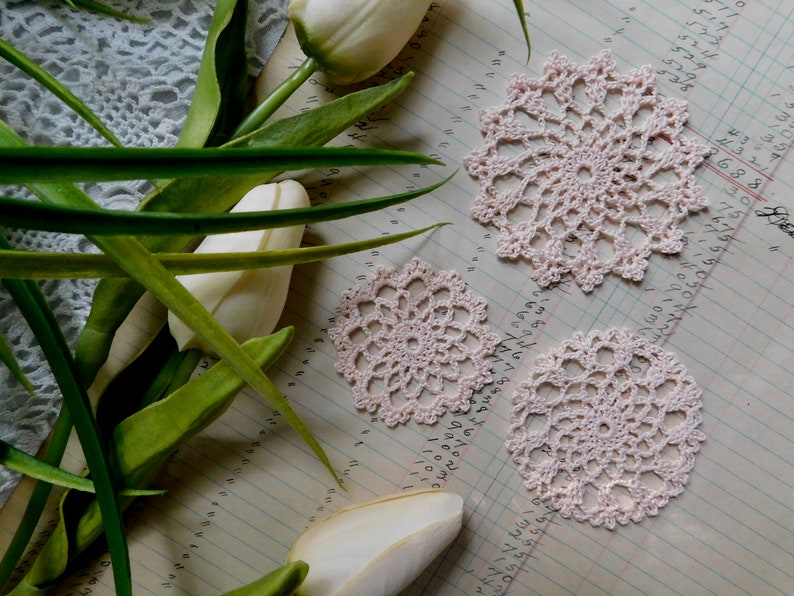 Set Of 3 Hand Crocheted Barley Pink Medallions S4