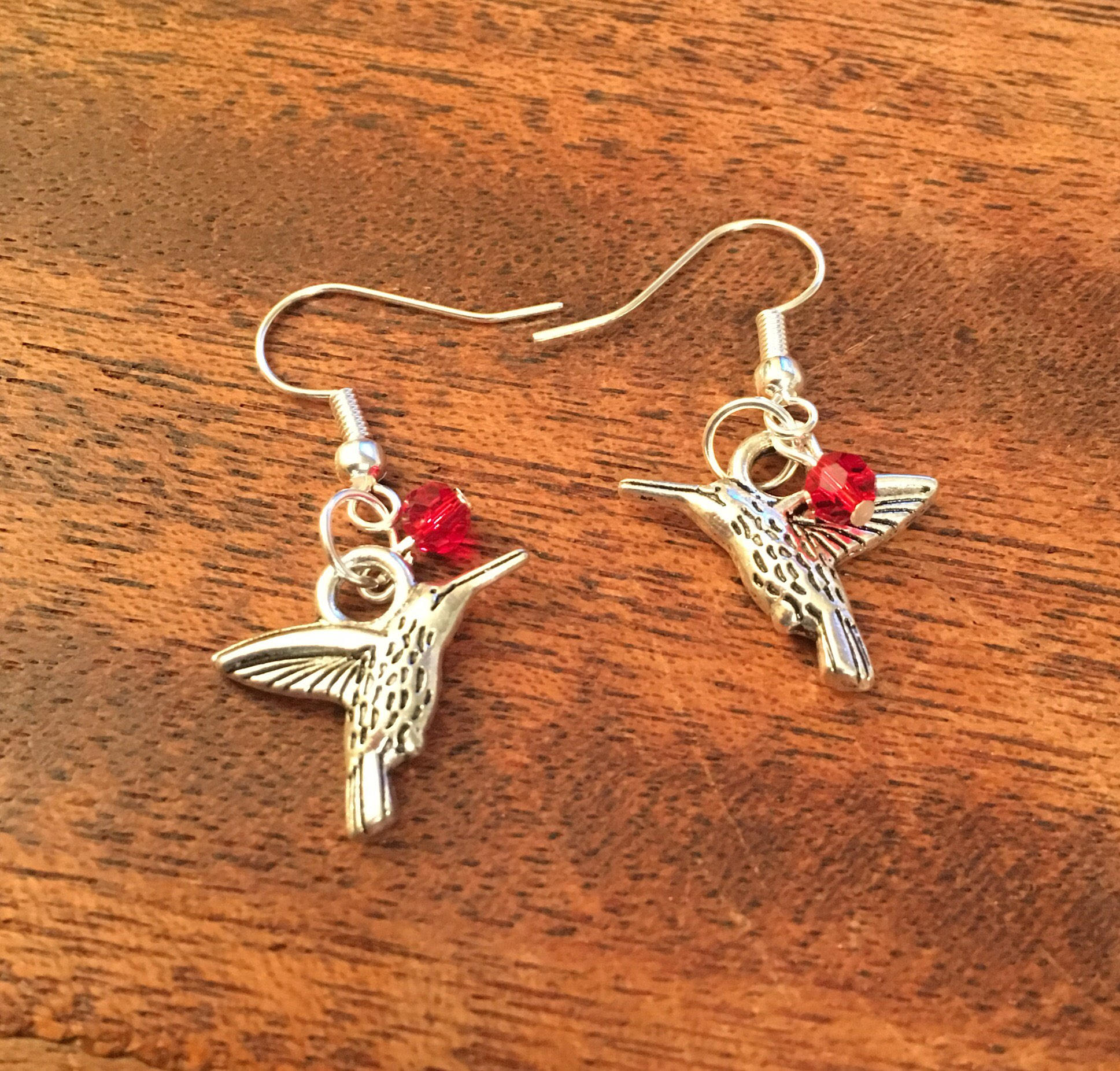 Red Beaded Handmade Hummingbird Earrings Etsy