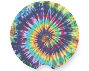 Posavasos redondo para coche de esteatita con diseño tie-dye en espiral / Inserto para portavasos de coche